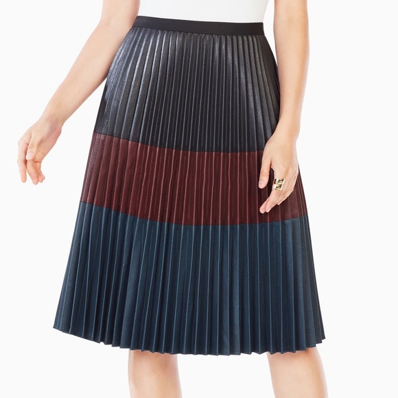 BCBG Max Azaria Elsa Faux Leather Pleated Skirt - Picture 1 of 5